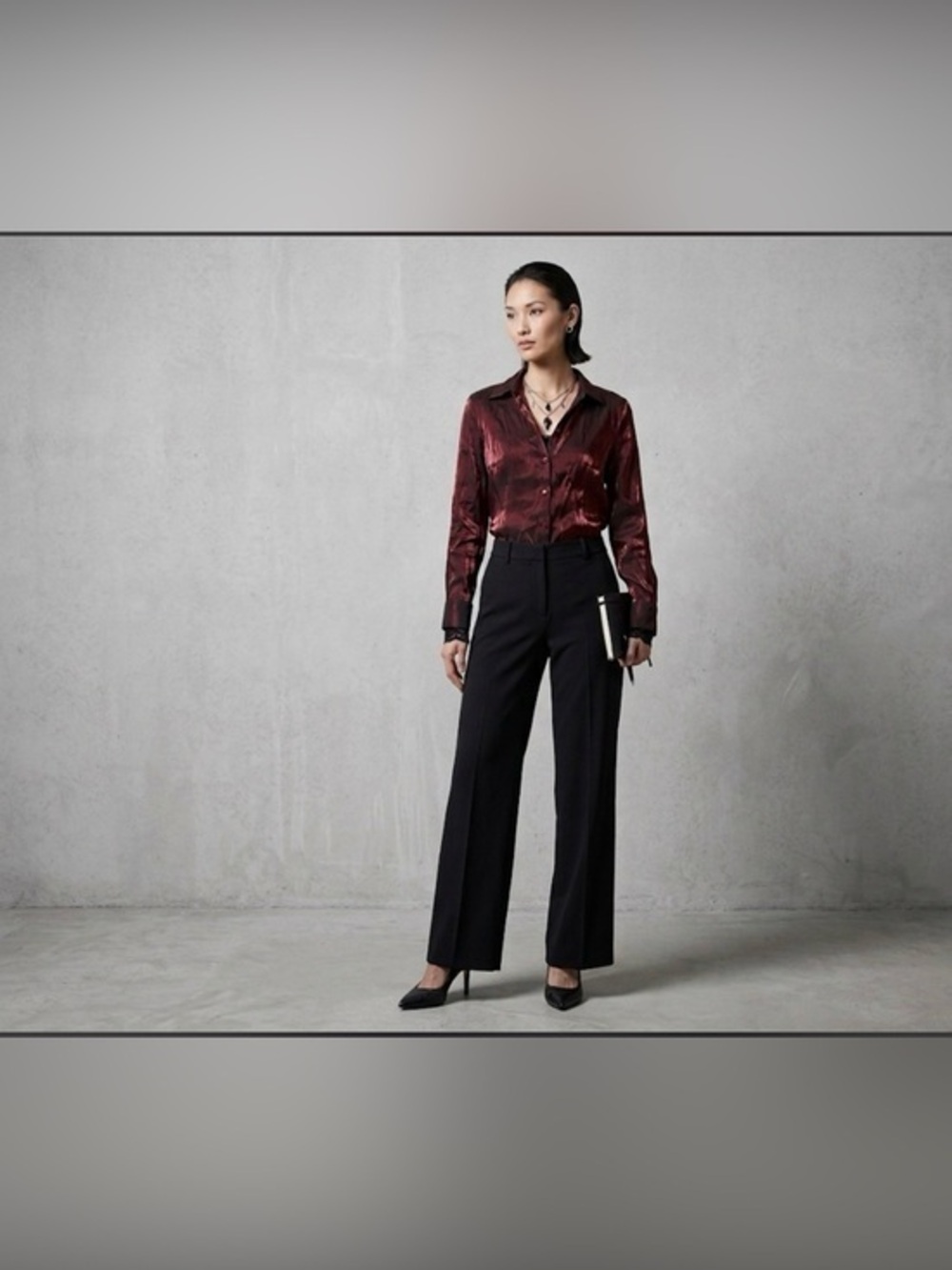 Vintage 90s Iridescent Crinkled Silk-Look Blouse in Burgundy Red – Size M/L